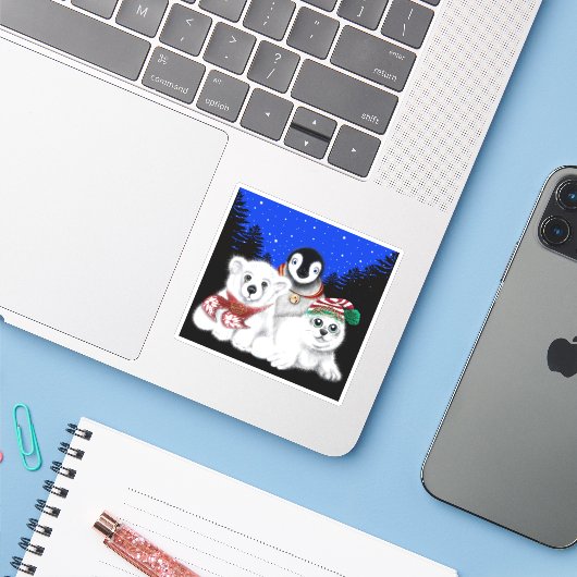 Weihnachtspenguin Eisbärenjunge Siegel Aufkleber (Laptop mit iPhone)