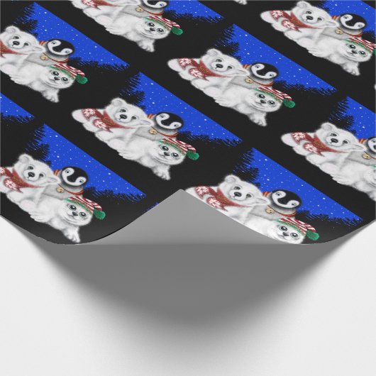 Weihnachtspenguin Eisbärenjunge Siegel Geschenkpapier (Ecke)