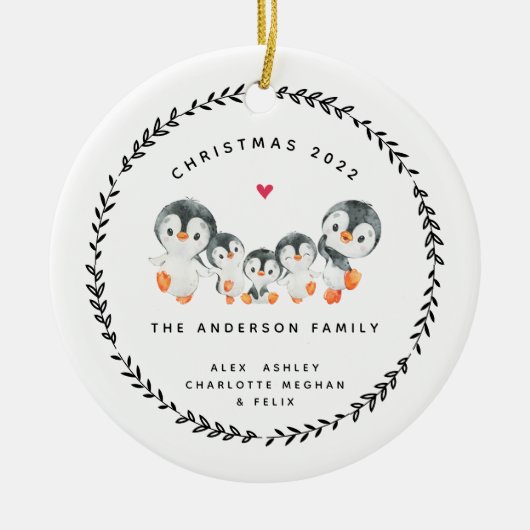 Weihnachtspenguin-Familie mit fünf Keramiken Ornam Keramik Ornament (Vorne)