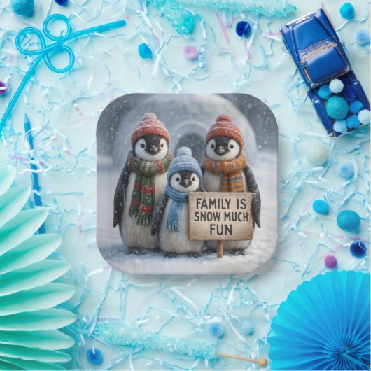 Weihnachtspenguin Familie mit Spaß signieren Pappteller (Party)