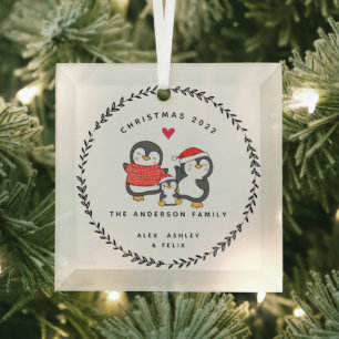 Weihnachtspenguin-Familie von drei Ornament Aus Glas