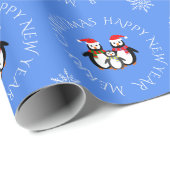 Weihnachtspenguin-Familientext blau Geschenkpapier (Rolleneckpunkt)