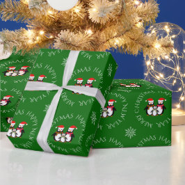 Weihnachtspenguin-Familientext grün Geschenkpapier