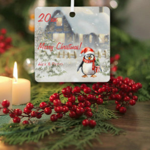 Weihnachtspenguin Foto Square Ornament Aus Metall