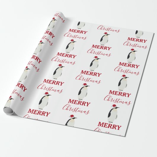 Weihnachtspenguin Funny Animal mit Weihnachtsmannm Geschenkpapier (Ungerollt)