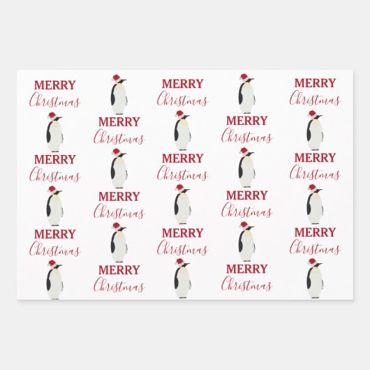 Weihnachtspenguin Funny Animal mit Weihnachtsmannm Geschenkpapier Set (Vorderseite)