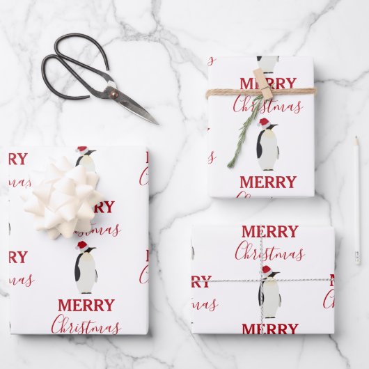 Weihnachtspenguin Funny Animal mit Weihnachtsmannm Geschenkpapier Set (Vorderseite)
