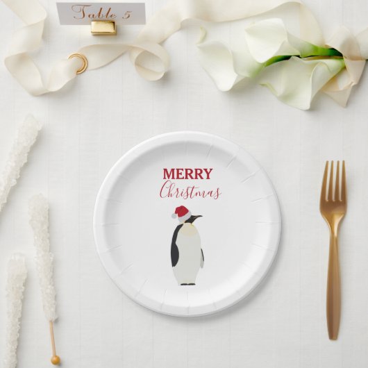 Weihnachtspenguin Funny Animal mit Weihnachtsmannm Pappteller (Hochzeit)