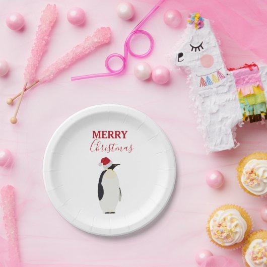 Weihnachtspenguin Funny Animal mit Weihnachtsmannm Pappteller (Party)