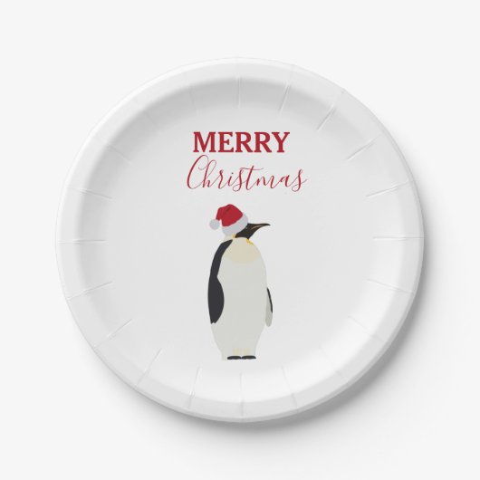 Weihnachtspenguin Funny Animal mit Weihnachtsmannm Pappteller (Vorderseite)
