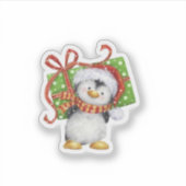 Weihnachtspenguin mit Geschenk - Feiertag Deko Aufkleber (Vorderseite)