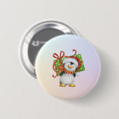 Weihnachtspenguin mit Geschenk - Feiertag Deko Button (Vorne & Hinten)