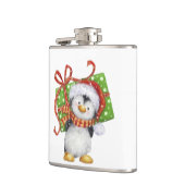 Weihnachtspenguin mit Geschenk - Feiertag Deko Flachmann (Links)
