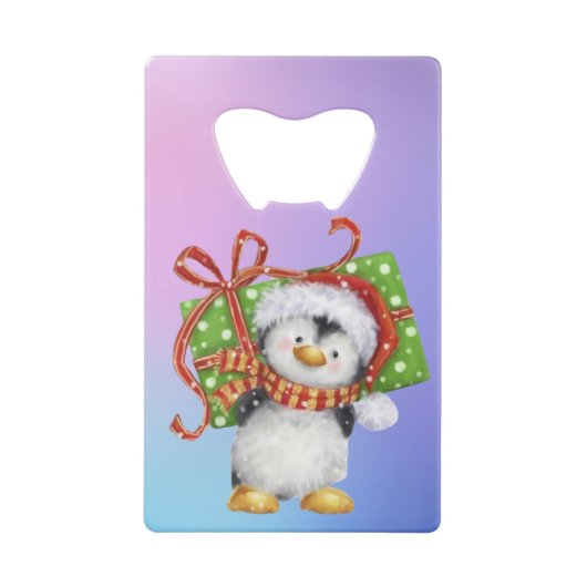 Weihnachtspenguin mit Geschenk - Feiertag Deko Geldbeutel Flaschenöffner (Vorderseite)