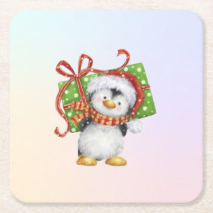 Weihnachtspenguin mit Geschenk - Feiertag Deko Rechteckiger Pappuntersetzer