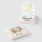 Weihnachtspenguin mit Geschenk - Feiertag Deko Steinuntersetzer (Seitenansicht)
