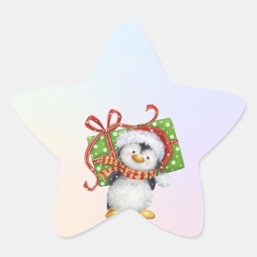 Weihnachtspenguin mit Geschenk - Feiertag Deko Stern-Aufkleber (Vorderseite)