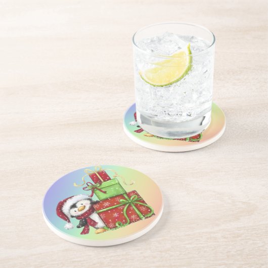 Weihnachtspenguin mit Geschenken - Festliche Fun-D Getränkeuntersetzer (Seite)