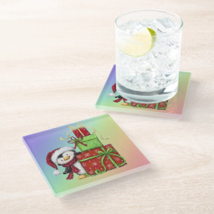 Weihnachtspenguin mit Geschenken - Festliche Fun-D Glasuntersetzer