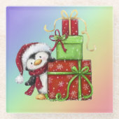 Weihnachtspenguin mit Geschenken - Festliche Fun-D Glasuntersetzer (Vorderseite)