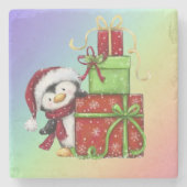 Weihnachtspenguin mit Geschenken - Festliche Fun-D Steinuntersetzer (Vorderseite)