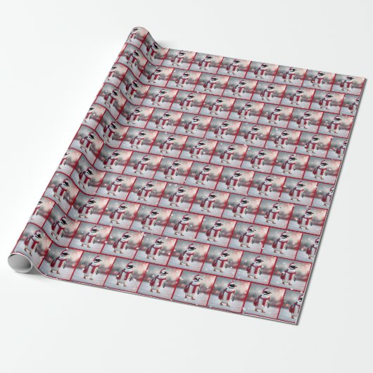 Weihnachtspenguin mit rotem Scarf Geschenkpapier (Ungerollt)