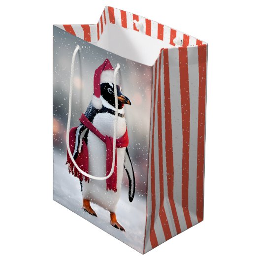 Weihnachtspenguin mit rotem Scarf Mittlere Geschenktüte (Vorderseite Schrägansicht)