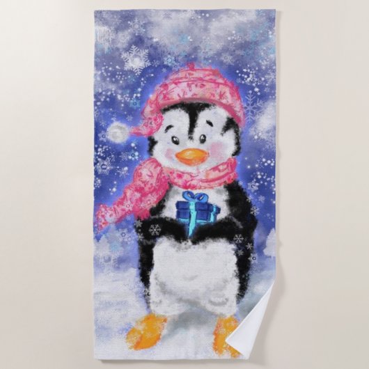 Weihnachtspenguin mit Strandtuch (Vorderseite)
