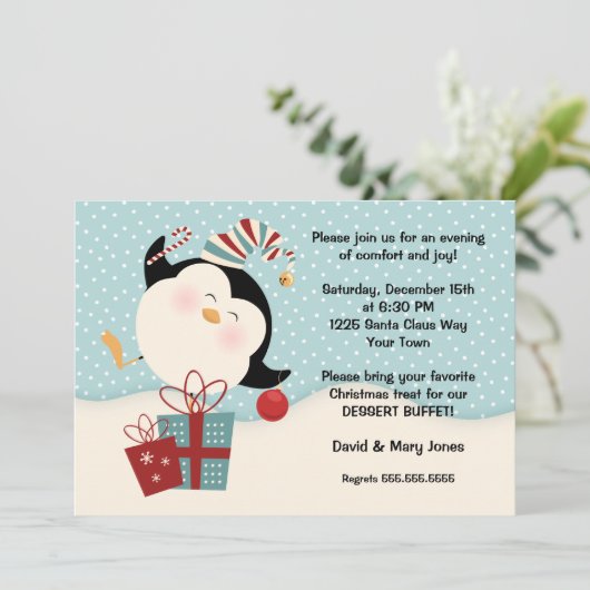 Weihnachtspenguin-Party Einladung (Stehend Vorderseite)