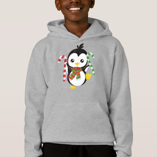 Weihnachtspenguin, Pinguin mit Scarf, Candy Cane Hoodie (Vorderseite)