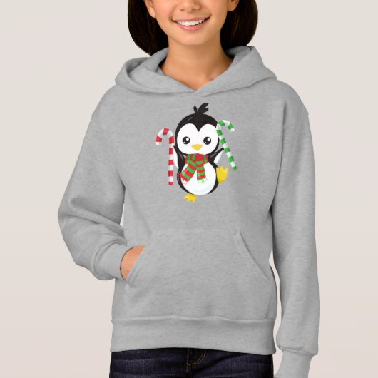 Weihnachtspenguin, Pinguin mit Scarf, Candy Cane Hoodie (Vorderseite)