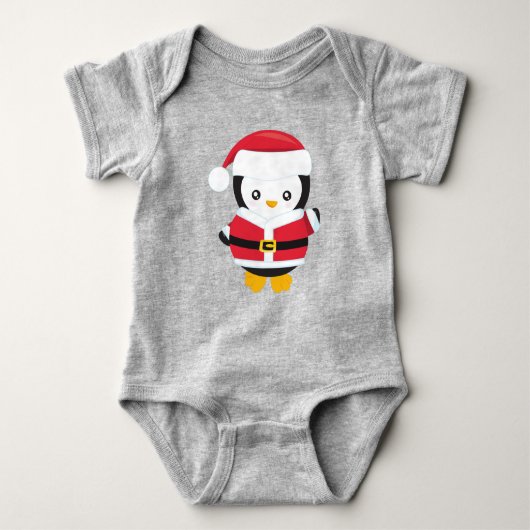 Weihnachtspenguin, Pinguin mit Weihnachtsmannmütze Baby Strampler (Vorderseite)