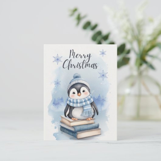 Weihnachtspenguin Postkarte (Stehend Vorderseite)
