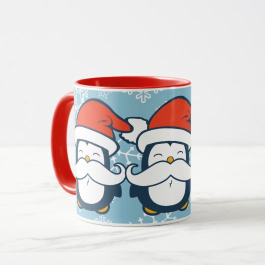 Weihnachtspenguin-Schnurrbart-Trend Tasse (Vorderseite Links)