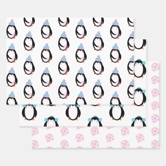 Weihnachtspenguin Snowflakes Whimsical Geschenkpapier Set (Set)