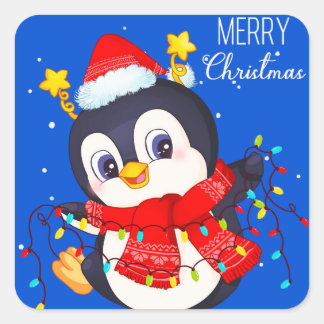 WeihnachtsPenguin-Sticker Quadratischer Aufkleber
