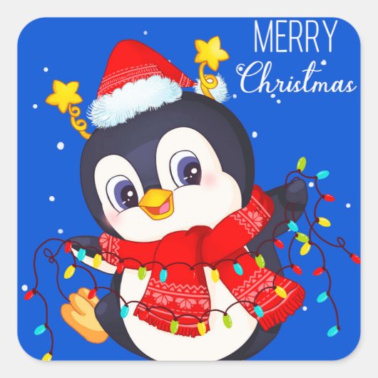 WeihnachtsPenguin-Sticker Quadratischer Aufkleber (Vorderseite)