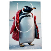 Weihnachtspenguin Tragen eines Roten Coats Mittlere Geschenktüte (Vorderseite)