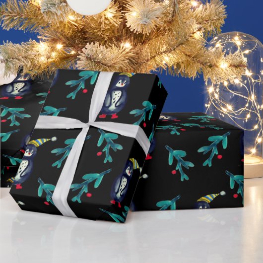 Weihnachtspenguin Watercolor Art Wrapping Paper Geschenkpapier (Feiertage)