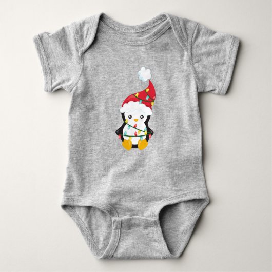 Weihnachtspenguin, Weihnachtsmannmütze, Weihnachts Baby Strampler (Vorderseite)
