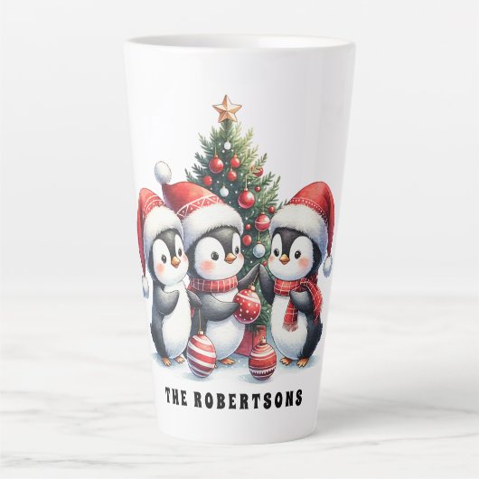 Weihnachtspenguins Mit Monogramm Milchtasse (Vorderseite)