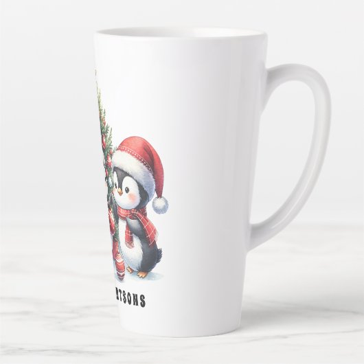 Weihnachtspenguins Mit Monogramm Milchtasse (Rechts)