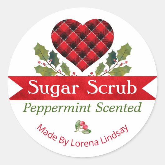 Weihnachtspeppermint Kariert Sugar Scrub Labels Runder Aufkleber (Vorderseite)