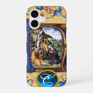 WEIhnachtsPERGAMENT BLAU EDELSTEIN MONOGRAMM iPhone 16 Hülle