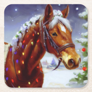 Weihnachtspferd 3 rechteckiger pappuntersetzer
