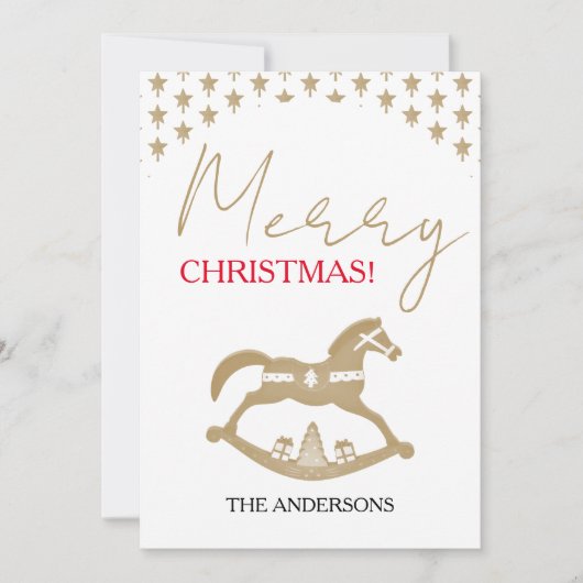 Weihnachtspferd aus Holz Feiertagskarte (Vorderseite)