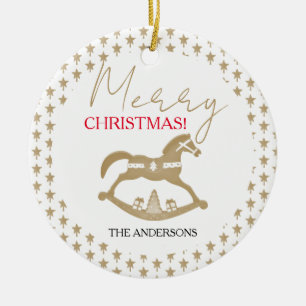 Weihnachtspferd aus Holz Keramik Ornament