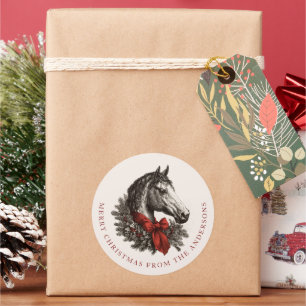 Weihnachtspferd Festlich Vintage Feiertag Runder Aufkleber