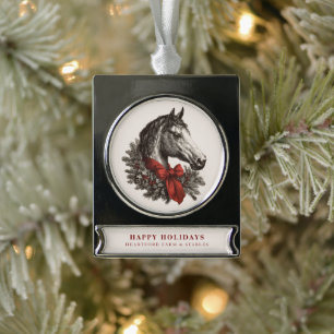 Weihnachtspferd Festlich Vintage Ferien Banner-Ornament Silber