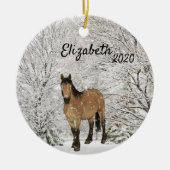 Weihnachtspferd im Schnee Winter Western Keramik Ornament (Vorne)